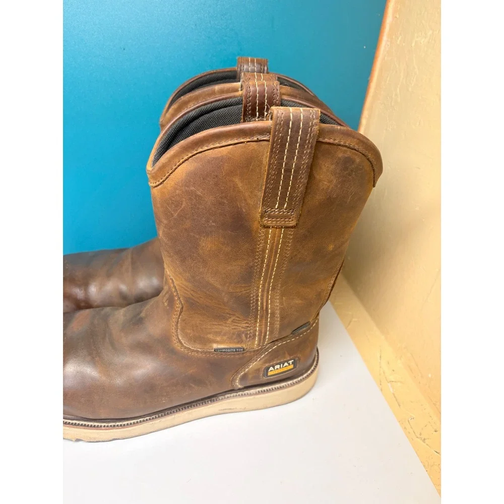 Ariat Mens 11EE Brown Leather Composite Toe Wedge Sole Work Boots